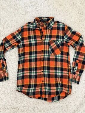 Men's Orange Plaid Flannel Shirt - Classic Button-Up